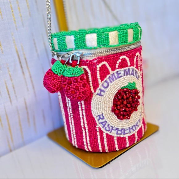 Beaded Red Raspberry Jam Bag NWT | Viral Foodie Statement Purse | Summer Bag - Picture 5 of 11